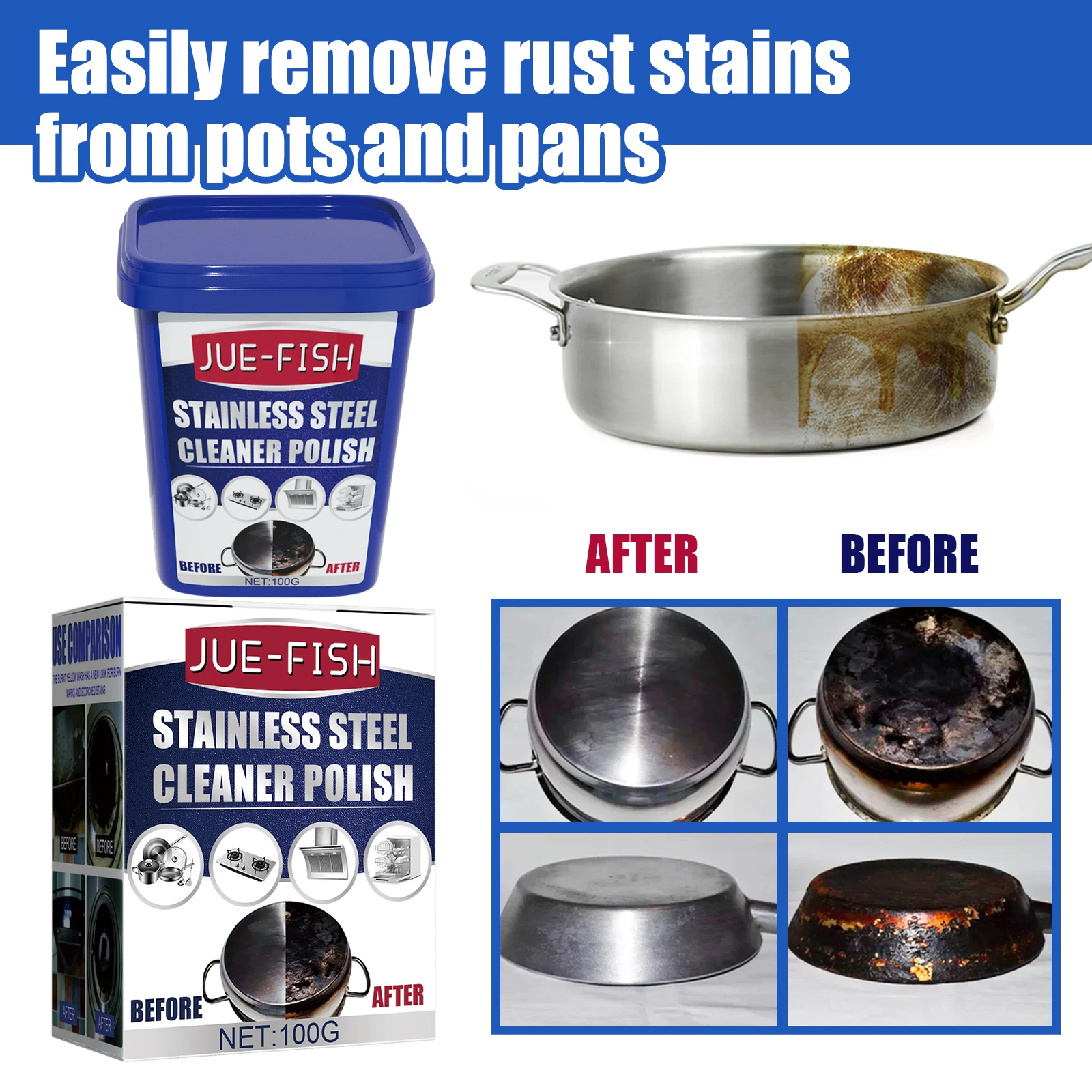 Stainless Steel Cleaning Paste Kitchen Stain Removal Pots & Pans Rusty Stovetop Black Scale Cleaning Paste