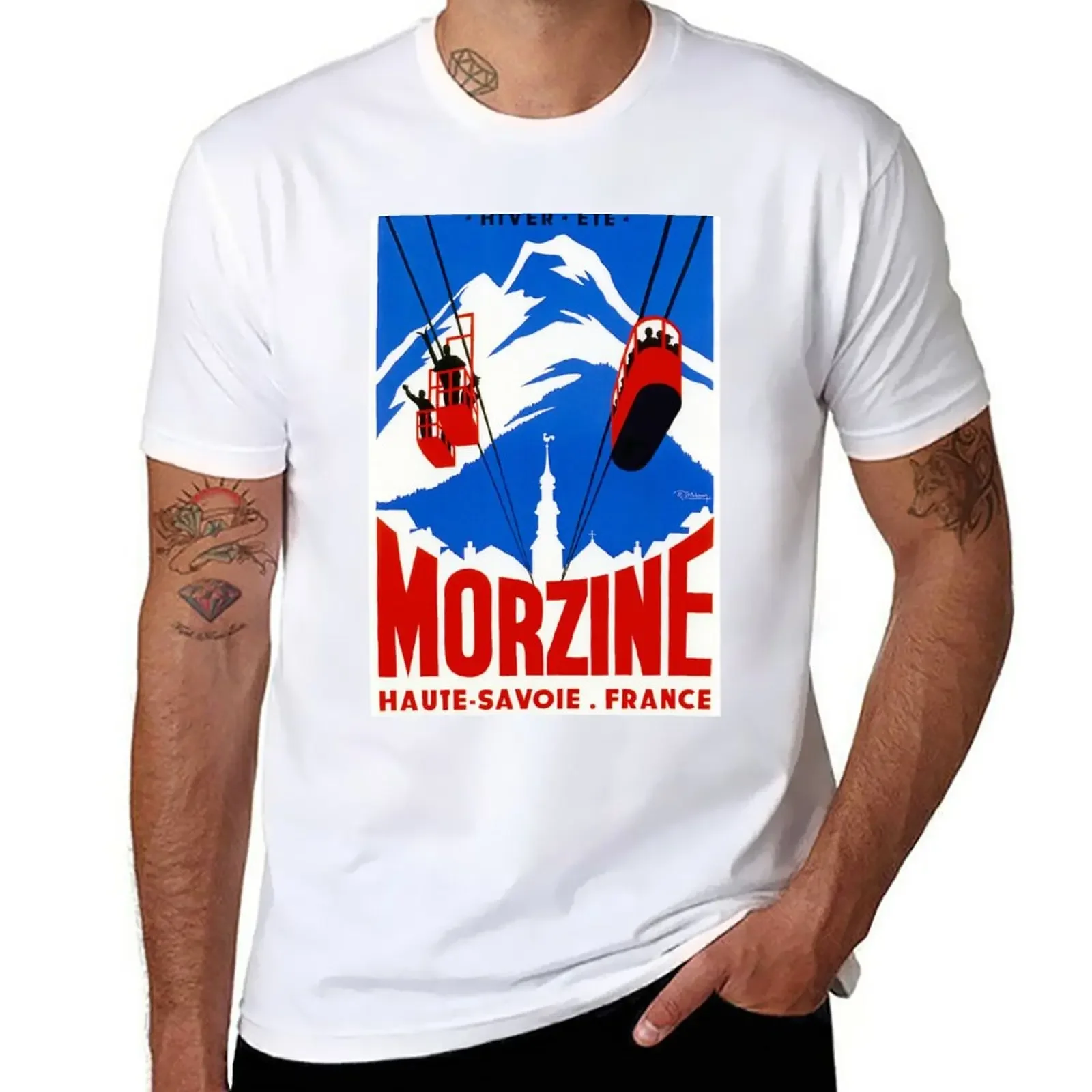 Vintage French Alps Gondola Winter Sport Ski Ad T-Shirt Vestiti Estetici Magliette Carine Magliette Da Allenamento Per Uomo