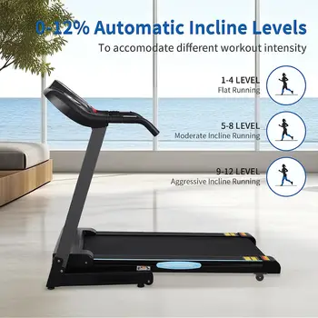 Treadmill with Auto Incline Folding Treadmill 12% Incline 2.5 Horse Power 15 Preset for Home Use 8.5 mph Range 4