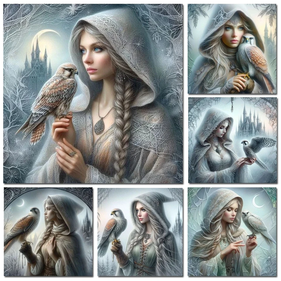 DIY Diamond Painting New Cross Stitch Kit Gothic Style Woman And Parrot Mosaic Diamond Embroidery Home Decoration