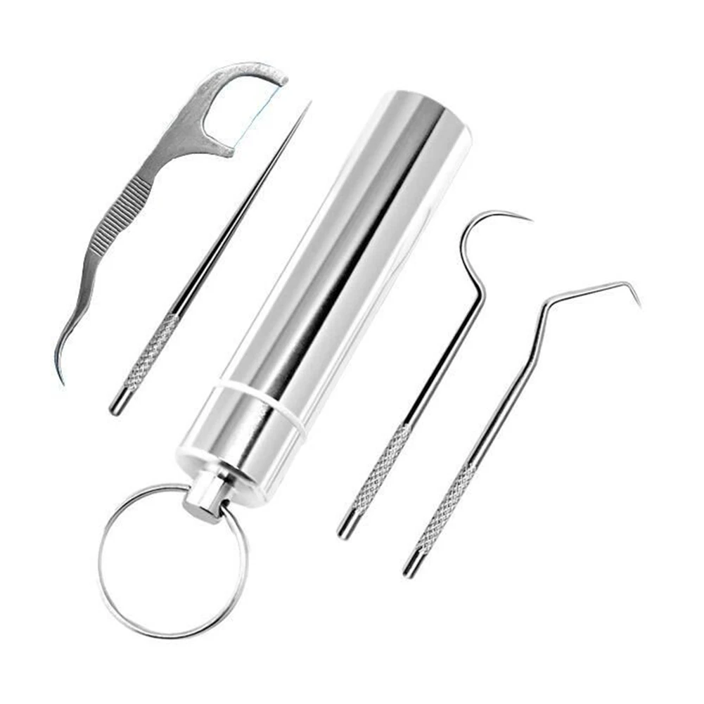 4PcsDentalFlossToothpickkitInterdentalBrushMetalStainlessSteel