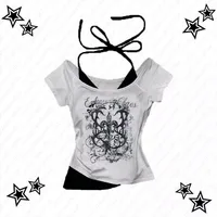 T-Shirt Punk Vintage des années 90 pour femmes, Streetwear d'été, Sexy, manches courtes, gothique, Slim, haut court, Hotgirl, décontracté, Harajuku Y2k 6