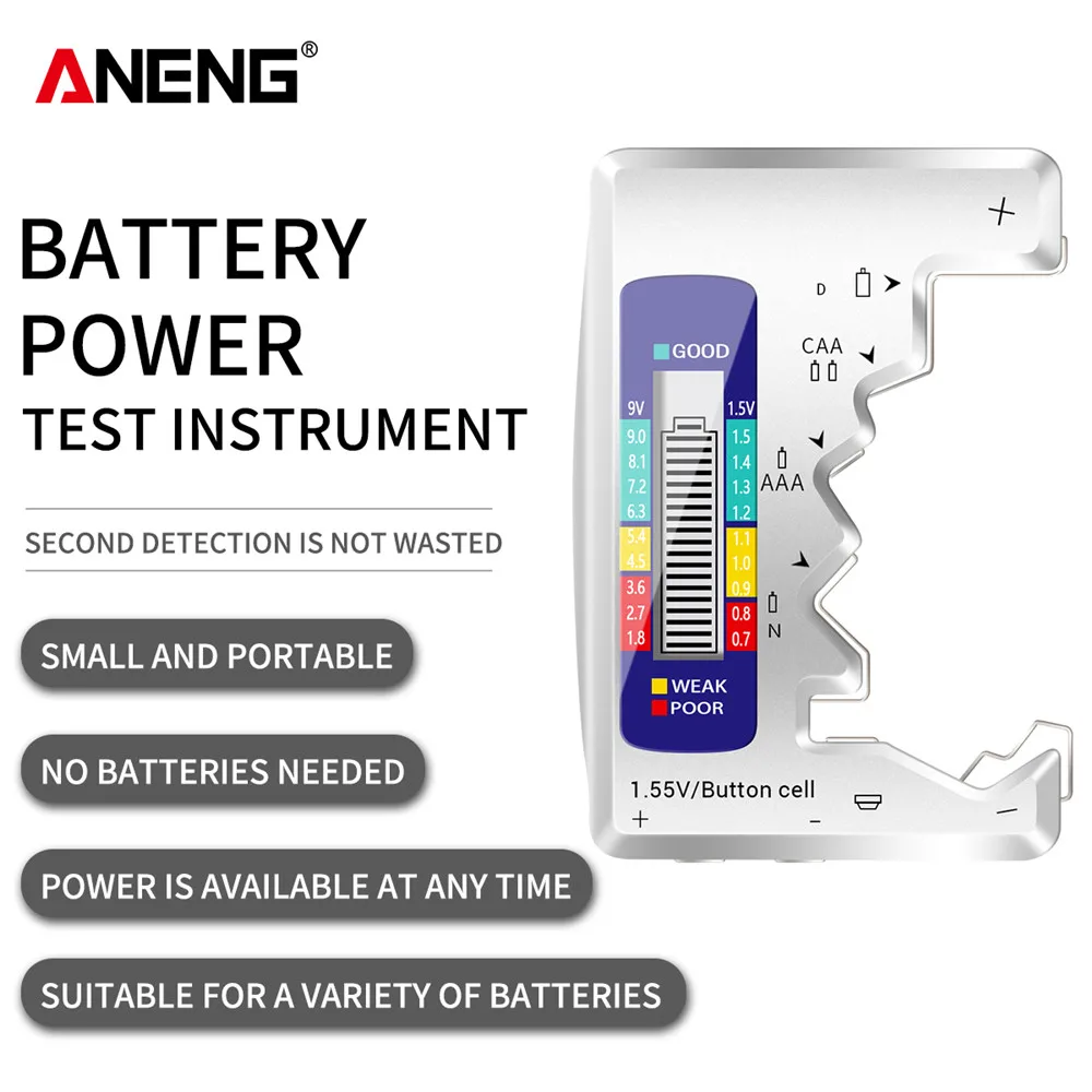 ANENG LCD Display C AA AAA D N 9V 1.55V Universal Button Cell Battery Tester Volt Capacity Check Detector Capacitance Tool battery tester