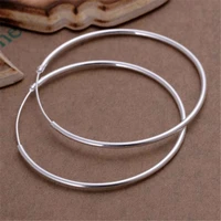 925 Sterling Silver Round Circle 35/50/60mm Hoop Earrings For Woman Wedding Engagement Party Fashion Charm Jewelry Gift 6