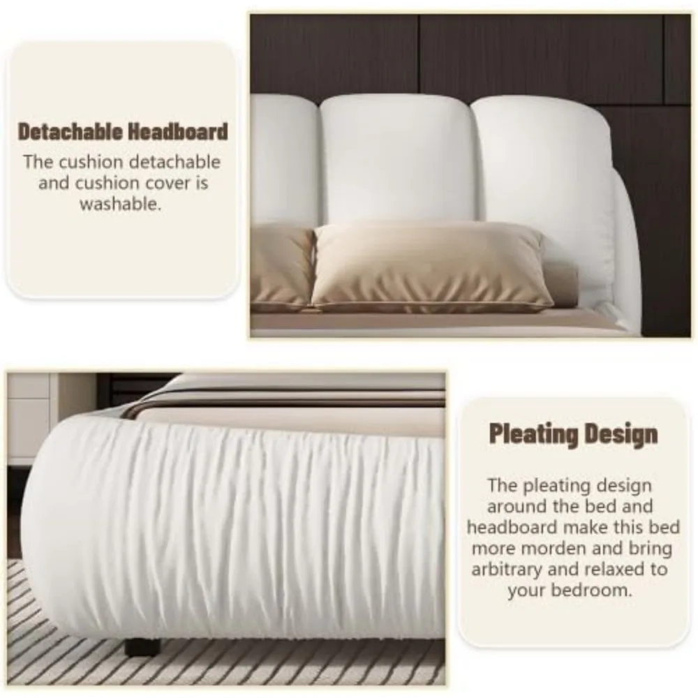 Luxury Upholstered Platform Bed with Thick Headboard,Leather Queen Bed with Oversized Padded Backrest,Platform Bed Frame 5