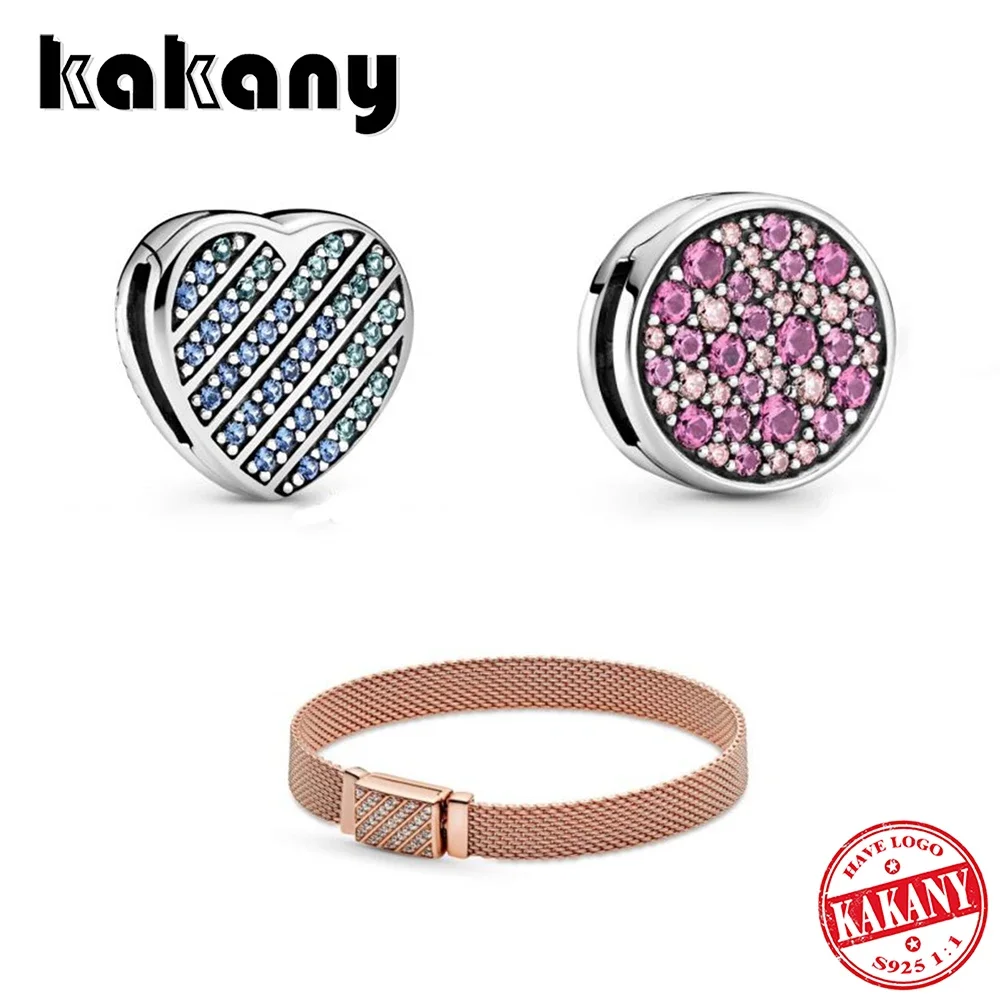 

2021 Spring New High Quality Rose Long Buckle Pavé Bracelet Blue Pavé Heart Clip Suitable For Women's Diy Jewelry Accessories