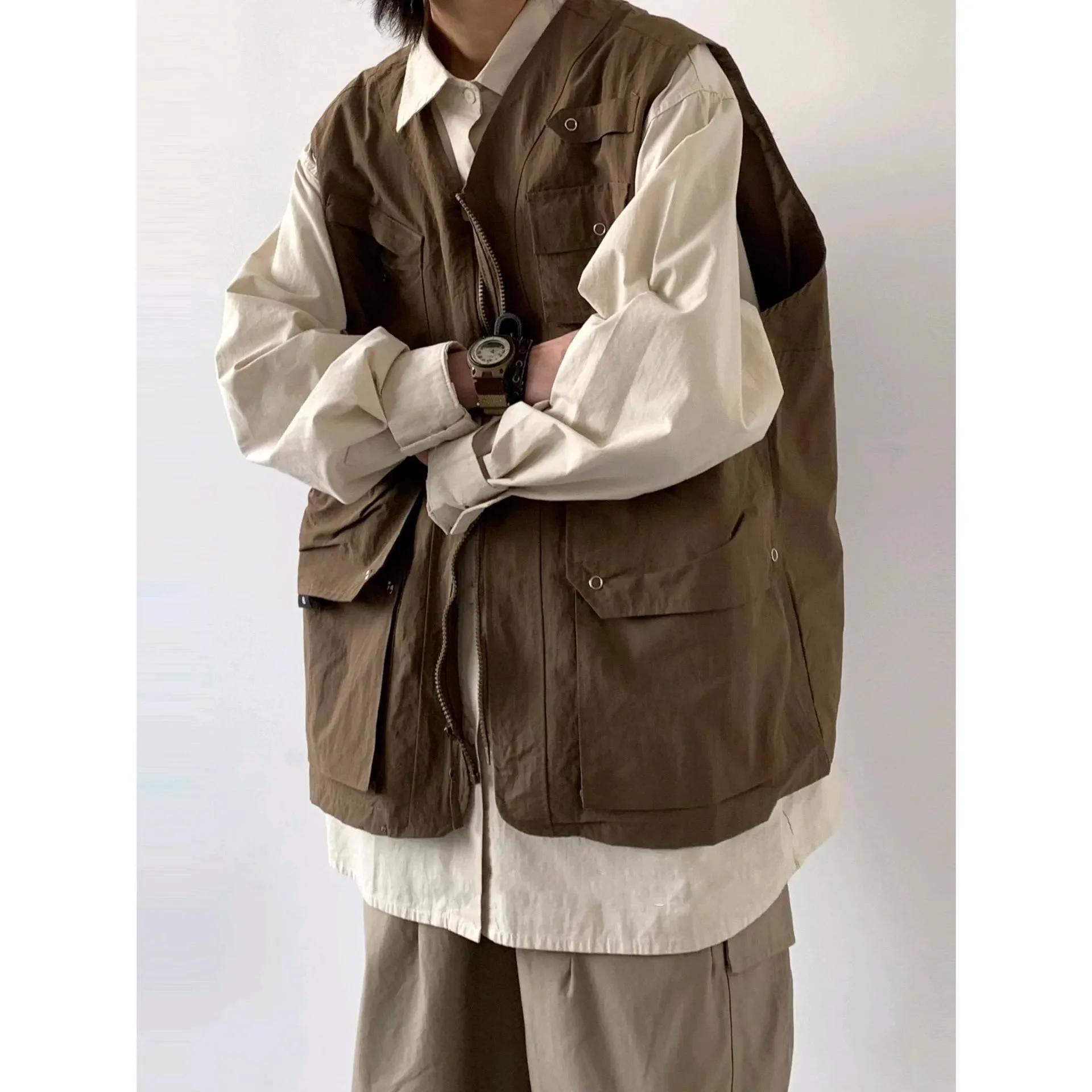 Japanese Vintage Multi-Pocket Loose-Fit Casual Vest Without Sleeves For Men And Women Spring Autumn Motorcycle Rider Vest