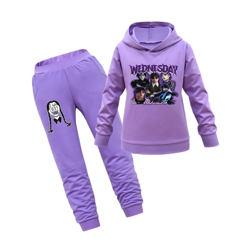 

Wednesday Set For Teen Boy Girl Outfit 2023 Addams Family Kid Print Sweatshirt Top+Pant 2PC Suit Clothes