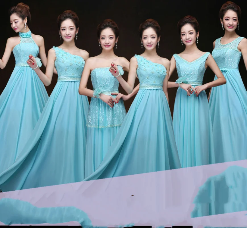 

Reject Return Ice Blue Chiffon Bridemsiad Dress Graduation Performance Gown A-Line Sleeveless Event Wedding Guest Dresses