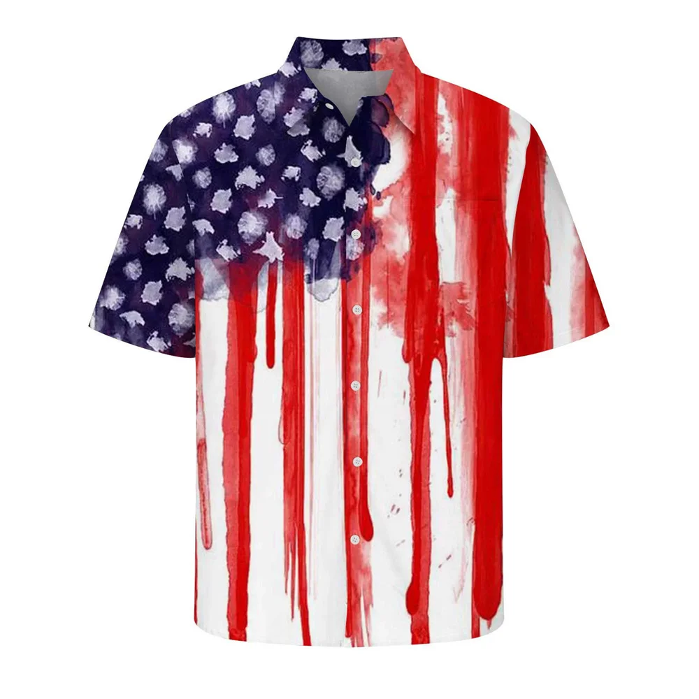 thumbnail image 1 of Camisas de verano con bandera estadounidense en 3D para hombre, camisas hawaianas informales para mujer, camisas de playa con botones y mangas cortas estampadas a la moda, 1 of 5