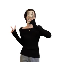 Solid Sexy Slim Off Shoulder Slash Neck Long Sleeve Knitting Sweater Women Jumpers Office Fashion New - Image 4