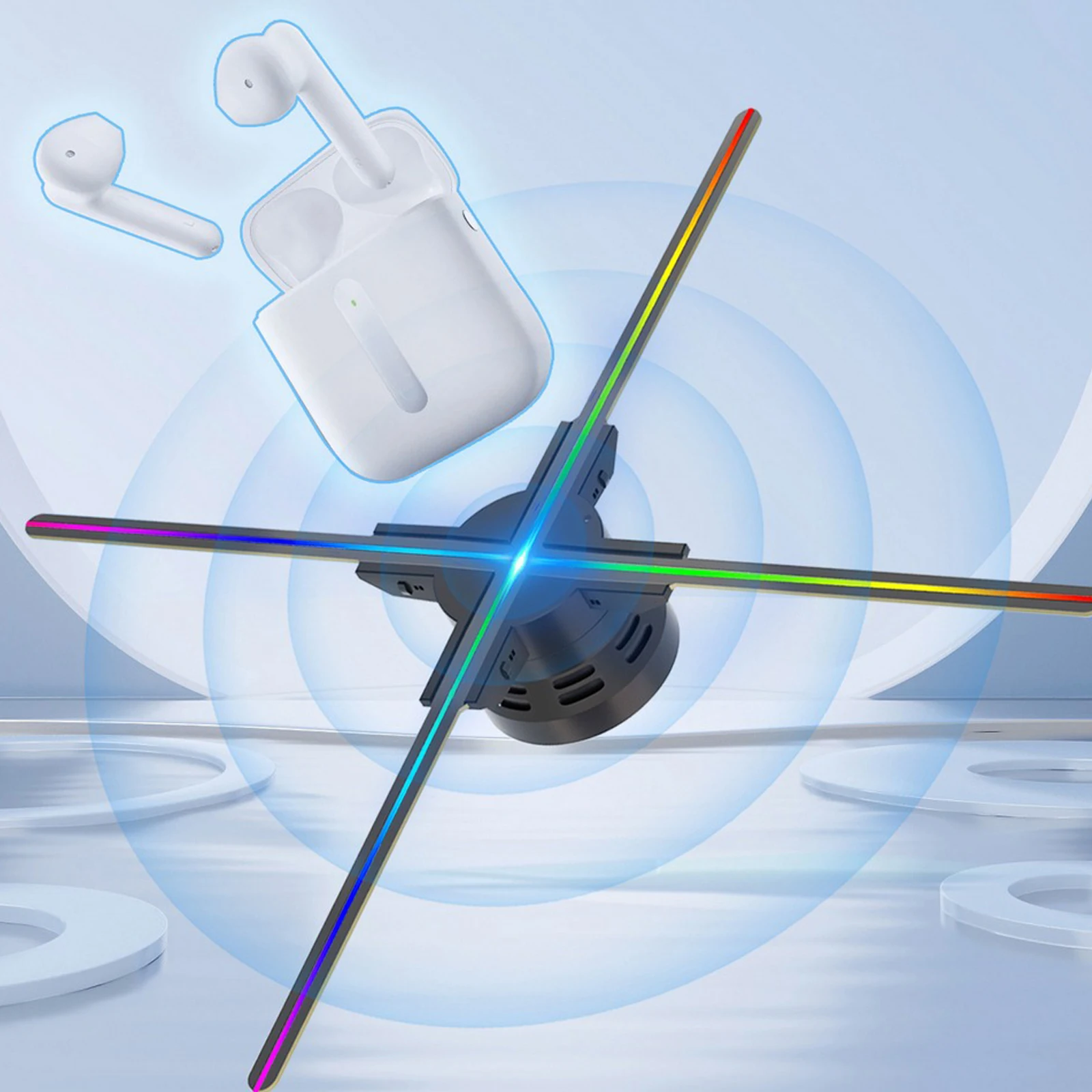 56cm 3D Holographic Projector Fan 624 LED Lamp Beads Hologram Projector Player Light Photos Videos Display Advertising Machine