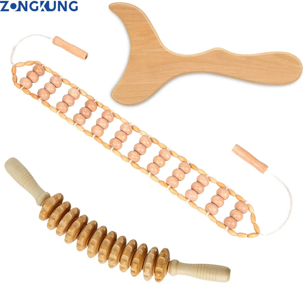 

Wooden Body Massage Tool Maderoterapia Kit Wood Massager Roller Wood Gua Sha Roller Manual Wooden for Body Contour Massager