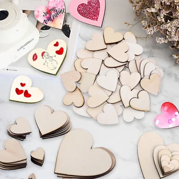 DIY 수제 나무 하트 모양 소나무 칩 장식, 크리스마스 나무 조각, 결혼 선물, 공예 용품 도구, 200 개, 100 개, 50 개