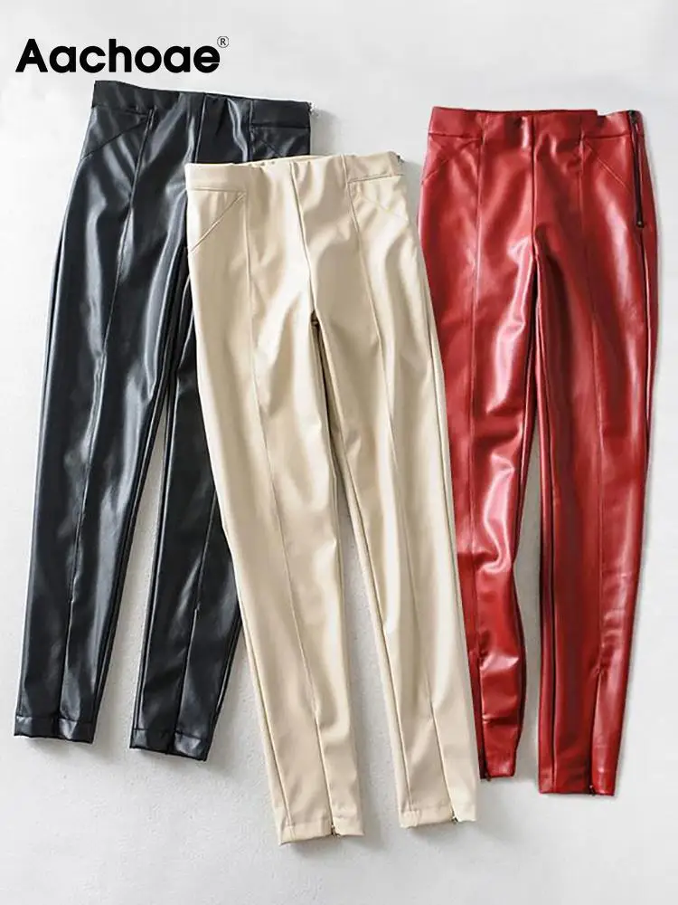 

Aachoae Women Skinny Faux Leather Leggings Sexy Elastic Stretch PU Leather Pants High Waisted Trouser Pantalons Jeggings