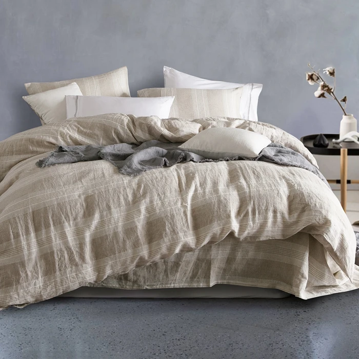 

Yarn Dyed Stripe Duvet Cover 100% Nature French Linen Bed Sets
