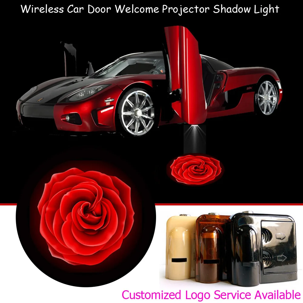2pcs Wireless Rose Red Logo Car Door LED Step Courtesy Welcome Lights Laser Projector Puddle Ghost Shadow