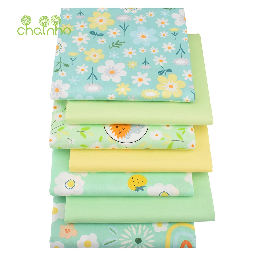 Chainho,Printed Twill Weave Cotton Fabric,DIY Sewing Quilting Material,Patchwork Cloth,7 Designs Floral Series,2 Sizes,15C369