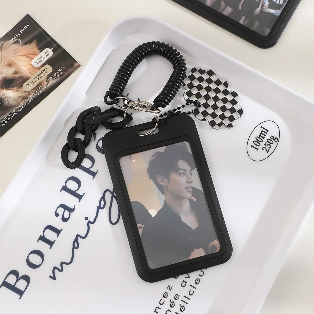 Streamlined Black Student ID Card Holder with Anti-Loss Protective Cover and Backpack Pendant Attachment