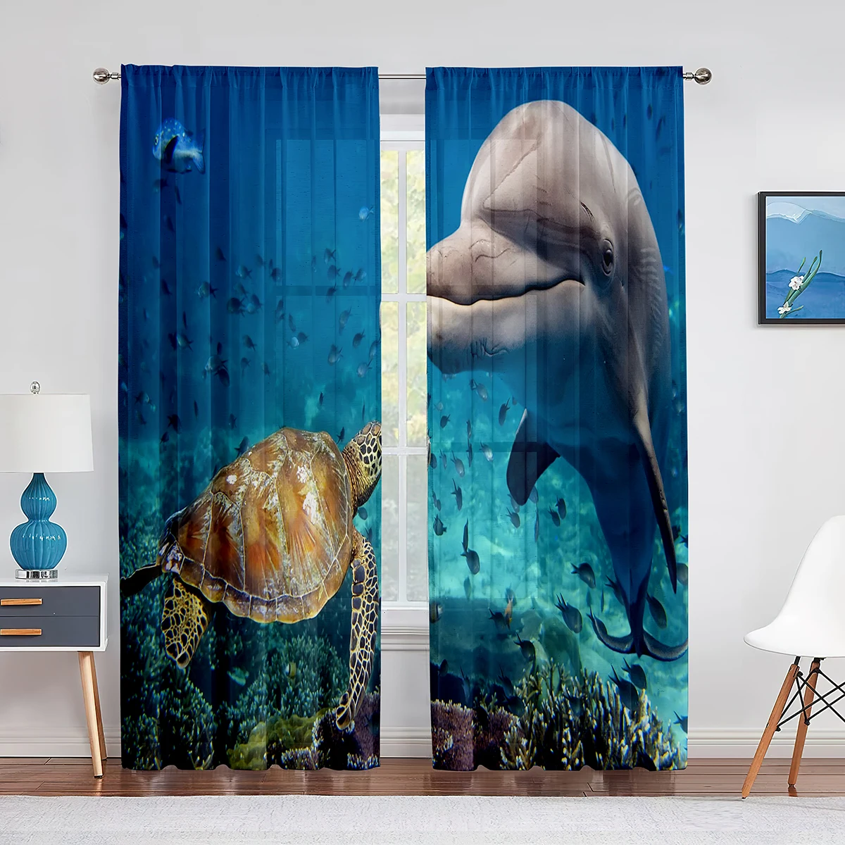 

Подводные прозрачные шторы для морской черепахи и Дельфина «океанская жизнь», занавески для гостиной, тонкие шторы для спальни, тюль