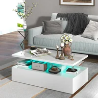 LED Coffee Table, Modern High Gloss Coffee Table w/ 20-Color LED Lights,2-Tier Rectangle Living Room Center Table 1