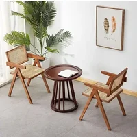 Modern Wooden Armchair with Rattan Design for Dining and Living Room Furniture Mid-Century Dining Chair with Wooden Legs 6