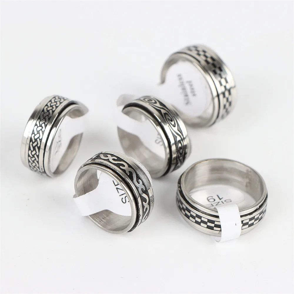 Stainless steel rings for men women 10Pcs/Lot fashion drip oil rotate freely spinning anti stress jewelry gifts