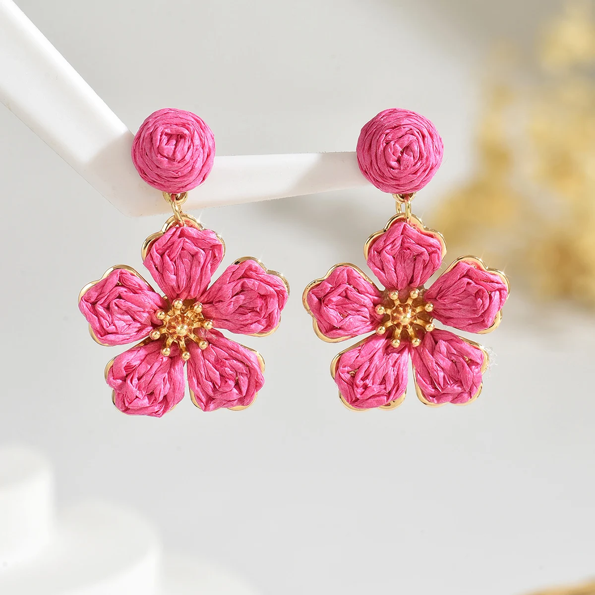 Bohemia Summer Elegant Raffia Flower for Women Girls Multi-color Handmade Sweet Rattan Knit Dangle Earrings Party Jewelry Gift
