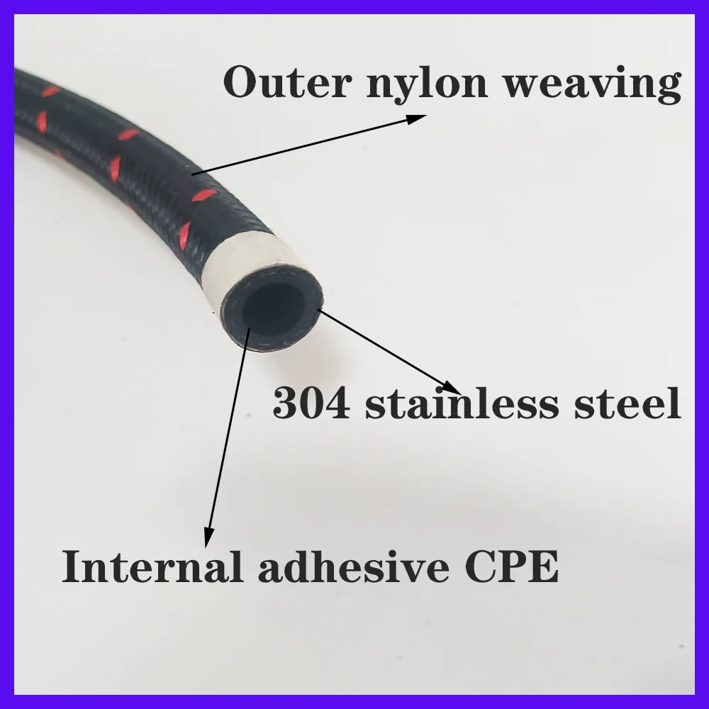 AN4 -AN20 Fuel Hose Oil Gas Cooler Hose Line Pipe Tube Nylon 304 Stainless Steel Braided Inside CPE Rubber 1M 6 colour