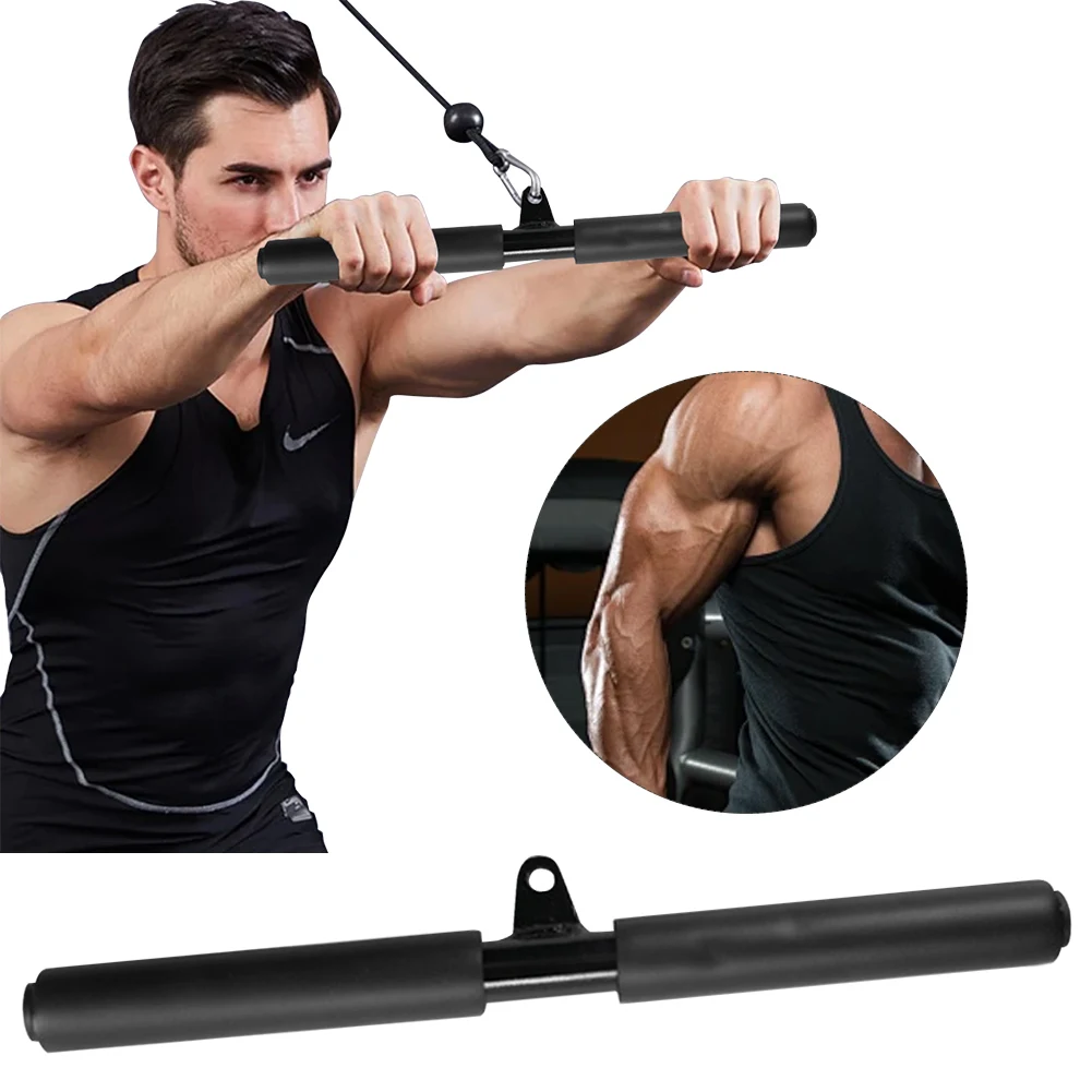 Triceps Biceps Training Rowing Handle Back Lever Exercise Handles LAT Pull Down Straight Rotating Bar for Pulley Cable Machine