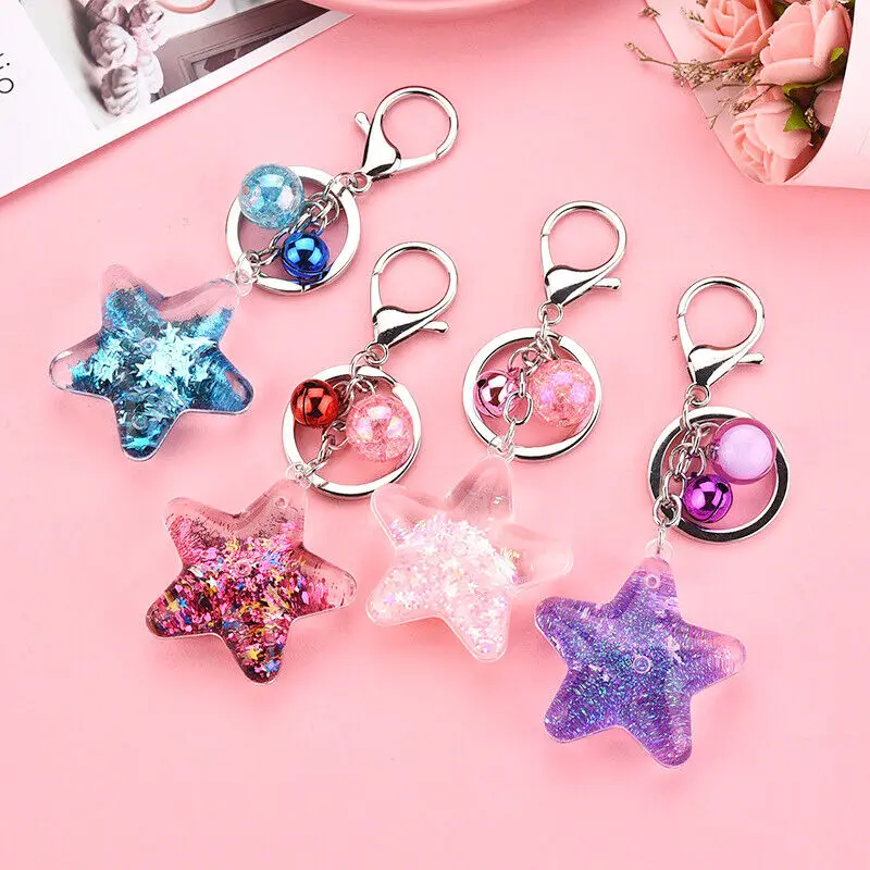 

Transparent Quicksand Star Key Chain Creative Bag Pendant Keyring Friends Gift Car Accessories New 2024