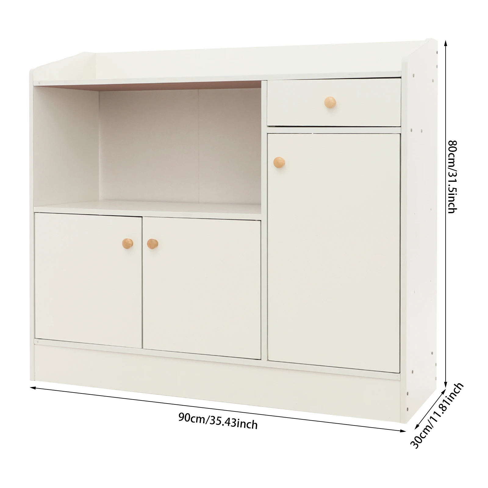 Gabinete de almacenamiento de cocina moderno, aparador de sala de estar con 1 cajón, 3 puertas, 90*30*80cm