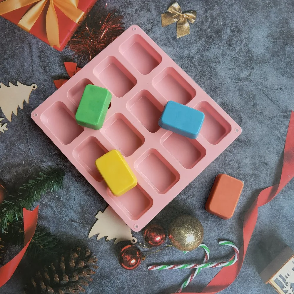 12 Cavity Silicone Mold for Making Soaps Plain Soap Mold Rectangle DIY