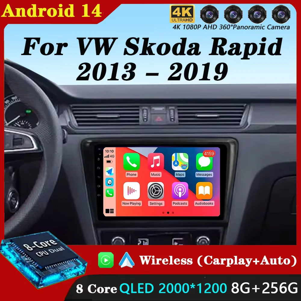 Android 14 Radio GPS Multimedia Carplay RDS WIFI For VW Skoda Rapid 2013-2015 seat Toledo 2015 -