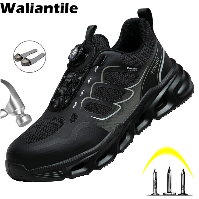 

Waliantile Lace Free Men Safety Work Shoes For Construction Working Boots Steel Toe Anti-smashing Indestructible Sneakers Shoes