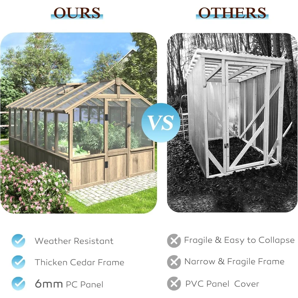 8' x 14' Wooden Greenhouse for Outdoor, Heavy Duty Green House with Ventilated Window and Lockable Door, Walk-in Greenhouse 2