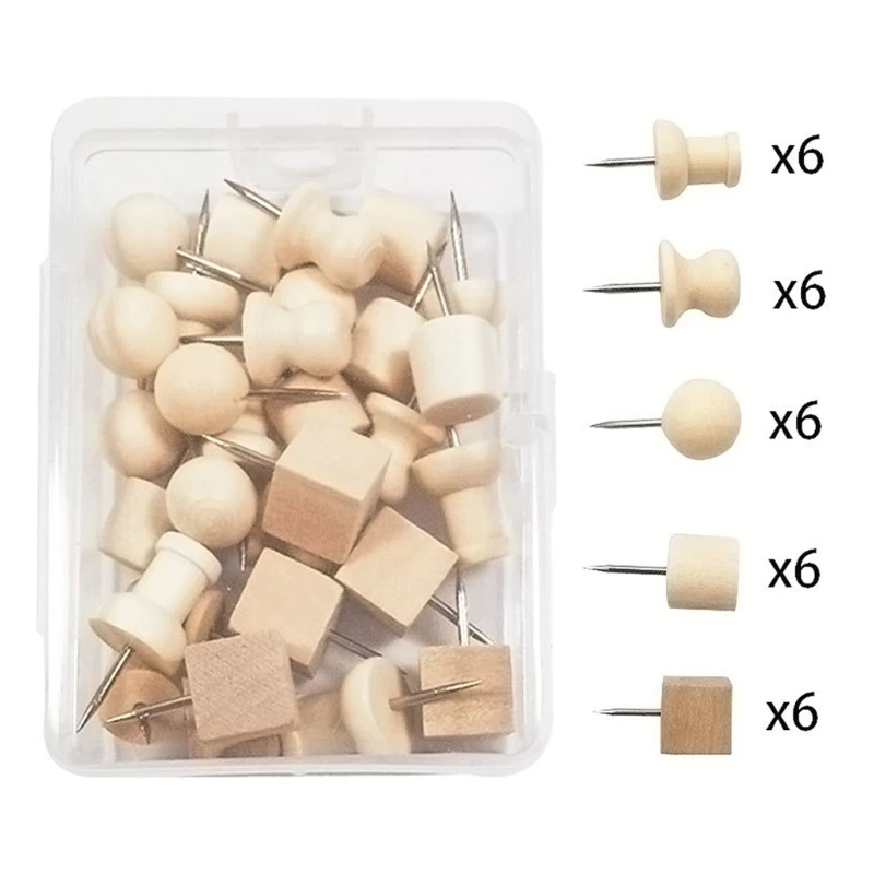 Push Pins 30pcs Decorative Thumb Tack Wooden Metal For Cork Board Home DIY