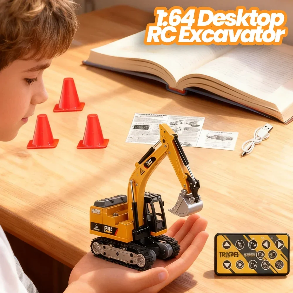 1/64 Scale Remote Control Mini Excavator Full-Scale Model Engineering Vehicle Toy for Kids Collectors Decompression Toy Boy