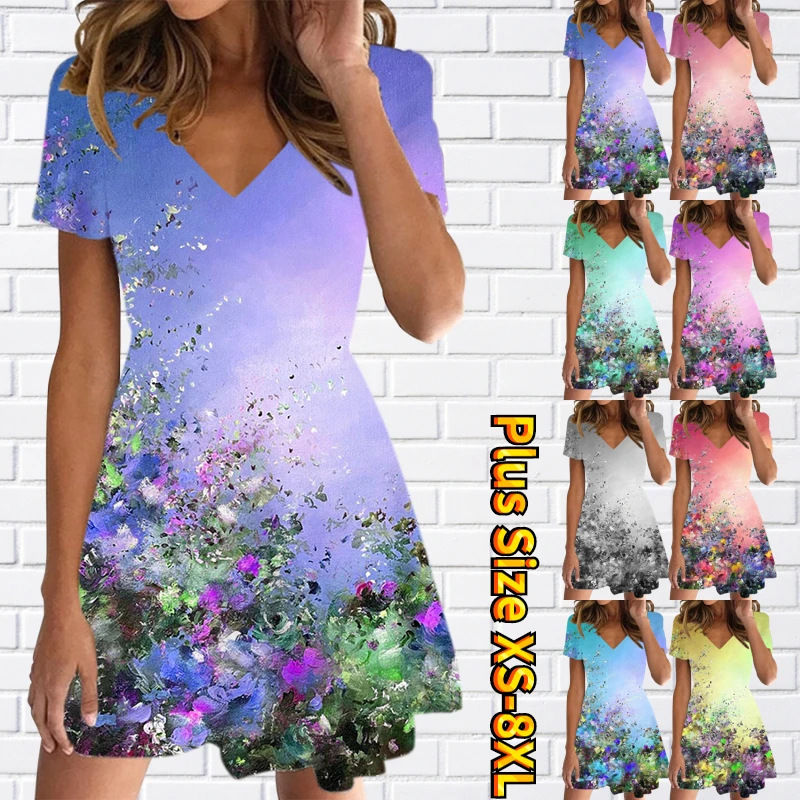 

Сексуальное облегающее платье нового дизайна с принтом, летняя юбка с коротким рукавом и V-образным вырезом, Трендовое платье, женская модная повседневная Юбка До Колена