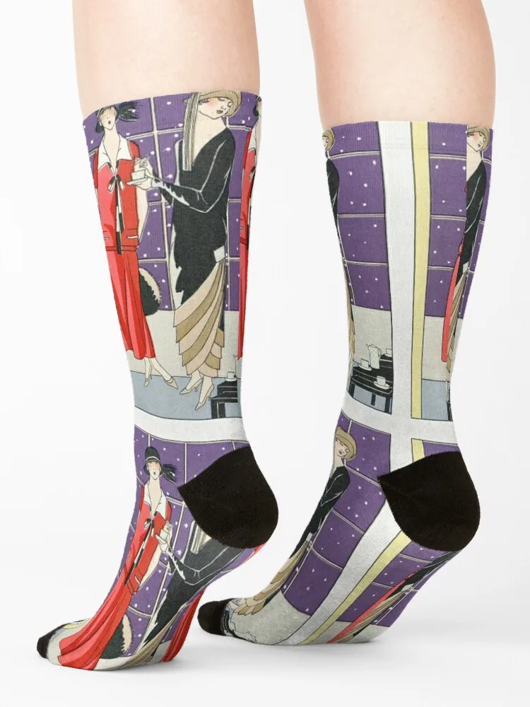 Art Deco Two women in creations with a tea table (1924) by Jean Patou and Gustav Beer Socks kids socks 99999999999999
