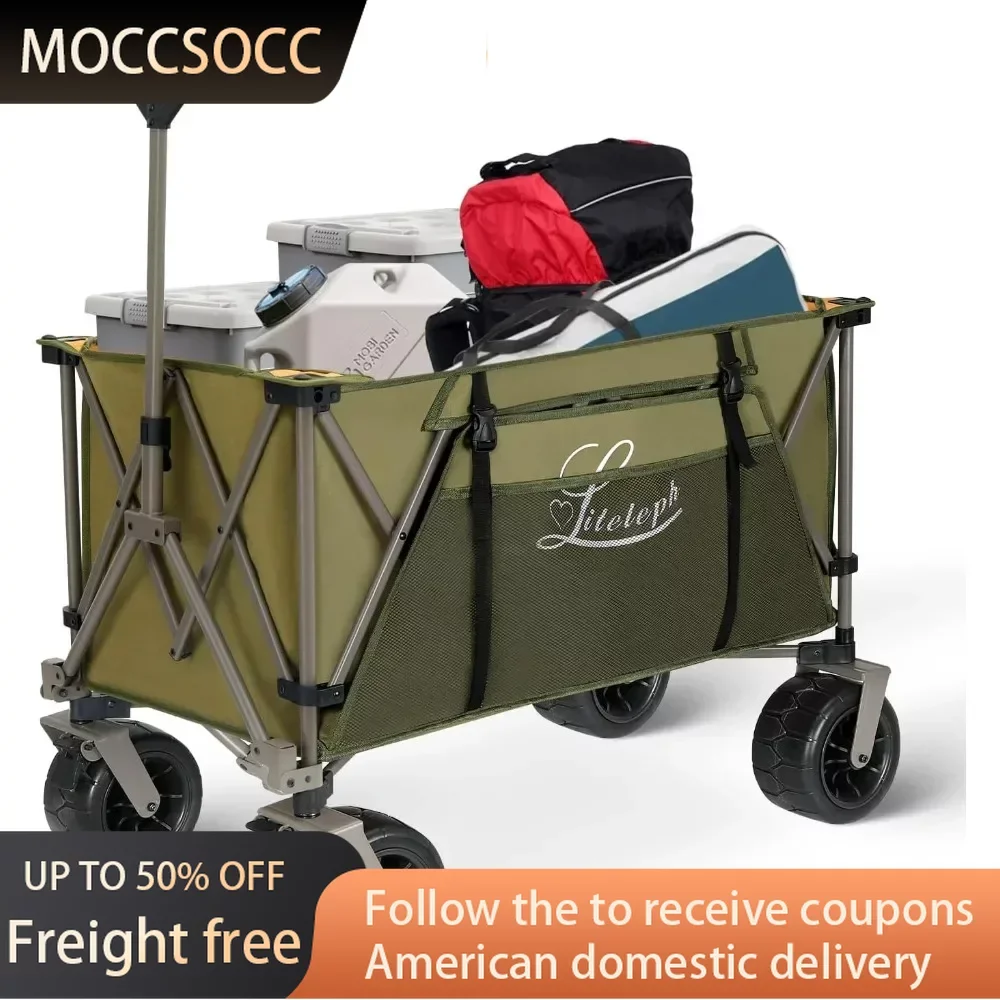 

230L Collapsible Wagons Carts With Big Wheels Heavy Duty Foldable Beach Wagon for Sand Trolley Hand Cart Push Cart Dolly Camping