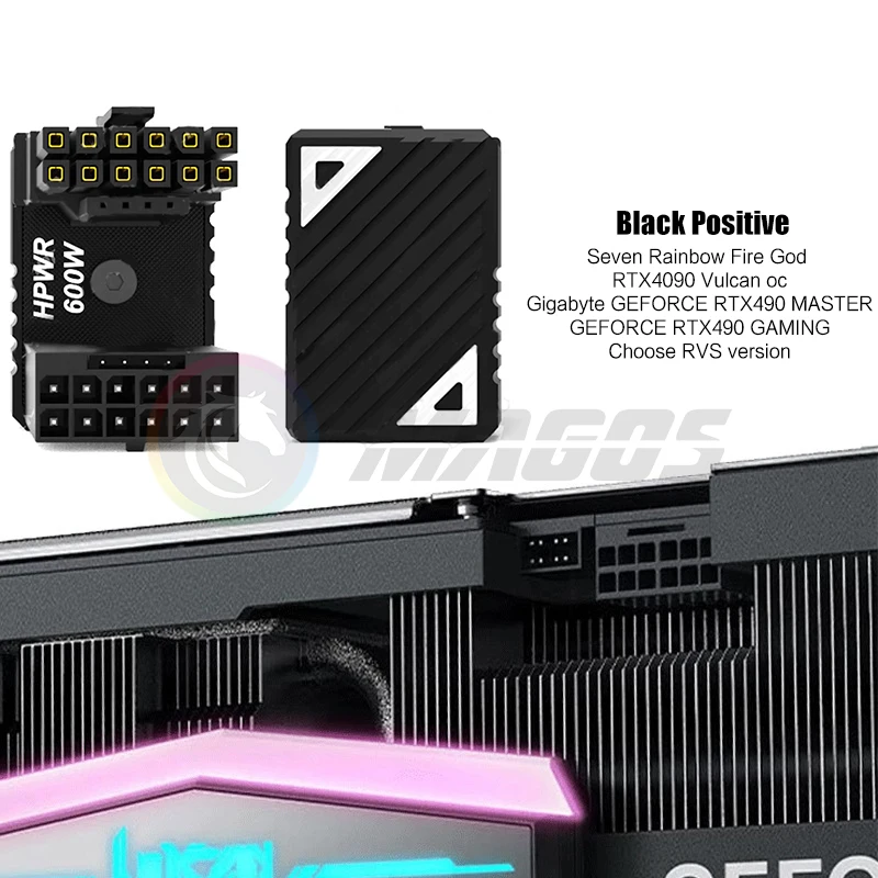 High-Power GPU Connector Adapter - 600W Elbow Wiring Artifact in Black/Silver