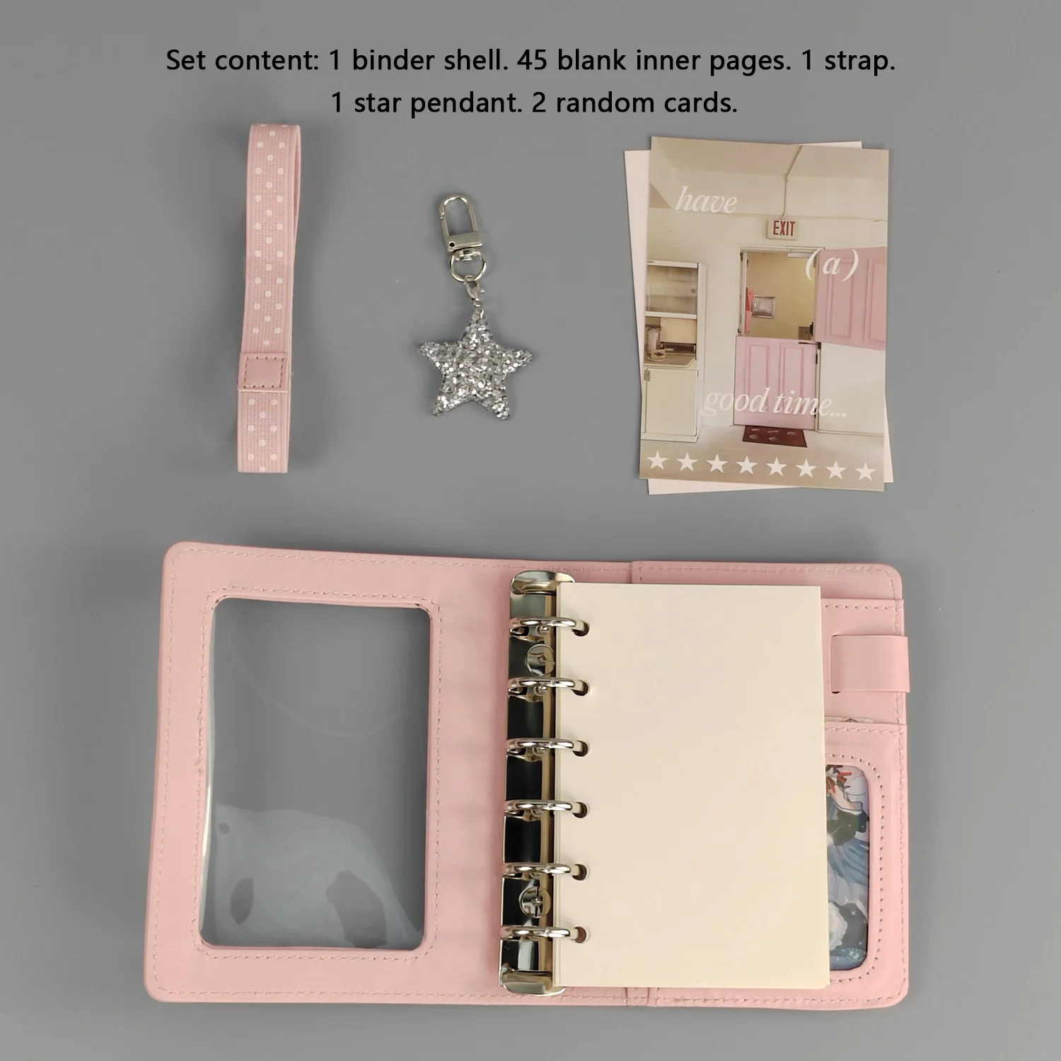 Transparent Cover Notebook Binder with Star Design - Soft Faux Leather Portable Notepad & Photo Album