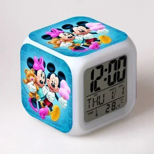 

Disney Mickey Cartoon Colorful Colorful Square Small Alarm Clock LED Children's Electronic Clock Cute and Creative Student Gift