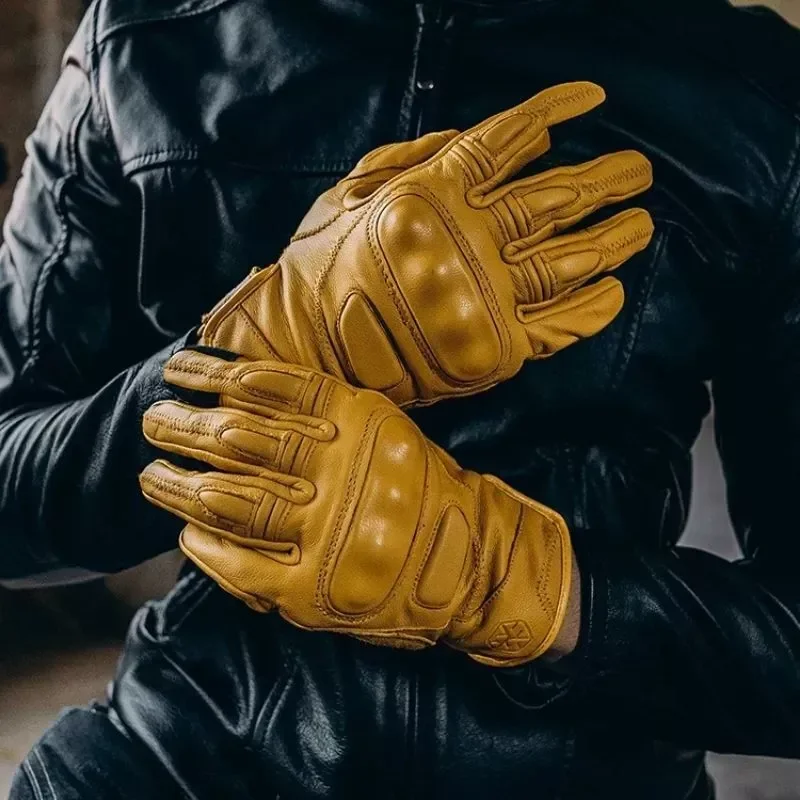 

Scoyco Motorcycle Gloves Summer Men Biker Leather Retro Motocross Sheepskin Vintage Moto Protection Yellow Brown
