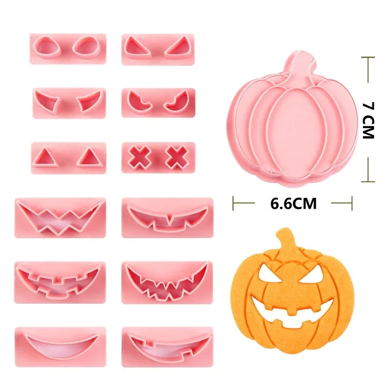 13Pcs DIY Pumpkin Face Halloween Cookie Cutter Set Biscuit Mold Fondant Embosser Stamps Halloween Party Cake Decorating Tools