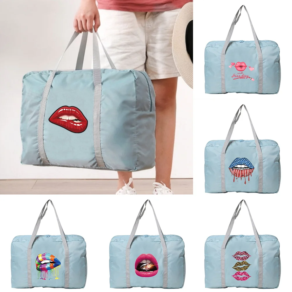 

Large Capacity Folding Travel Bag Mouth Print Luggage Tote Handbag Travel Duffle Bag Gym Yoga Storage Shoulder Bag for Women Men