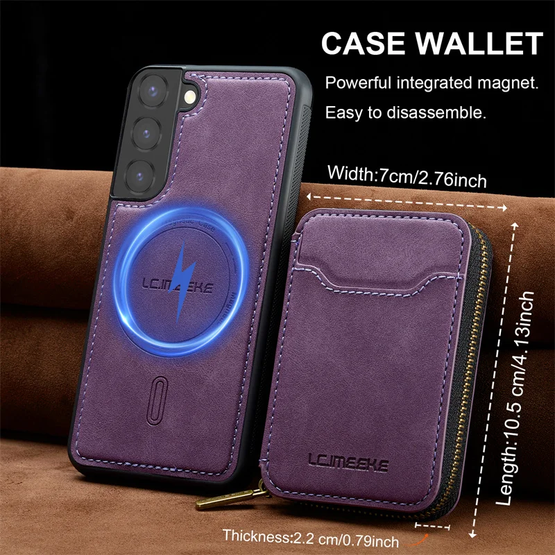 Magnetic Flip Leather Phone Case with Zipper Wallet and Card Holder