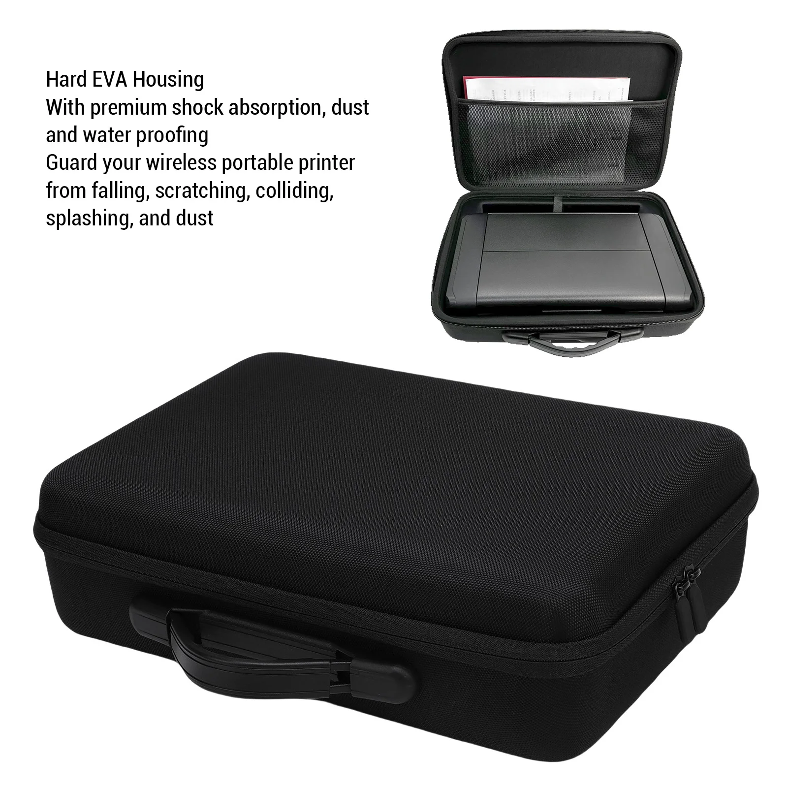 Portable Printer Hard Case Wireless Mobile Printer Case Shock Absorption EVA Nylon Comfortable Grip with Mesh  for Travel