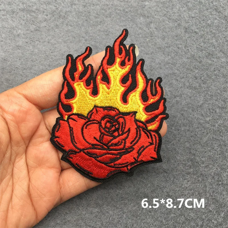Flame Skull Embroidered Punk Patch
